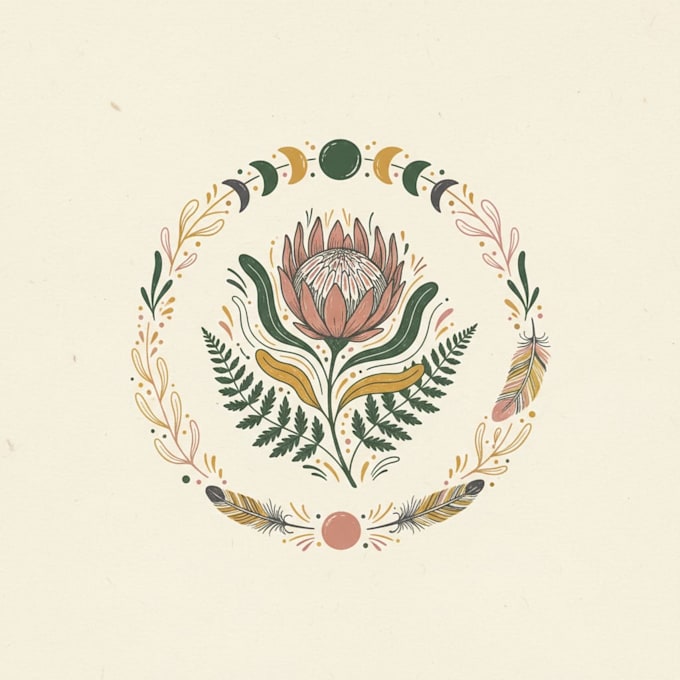 make beautiful elegant hand drawn botanical boho logo design