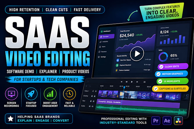 saas video editing software demo tech explainer product launch startup editor