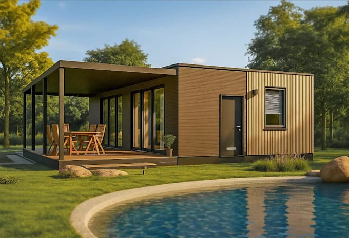 design 3dprefab,container,cottage house,modular suburban house,cgi rendering,skp