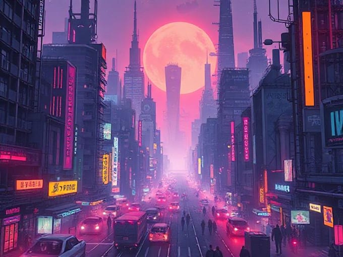 desing cyberpunk futuristic city illustration