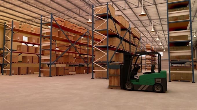 3d industrial storage facility,interior warehouse,forklift,distribution center