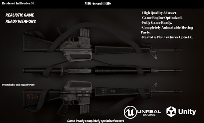 Model realistic 3d weapon assets for your game by Scphynx | Fiverr