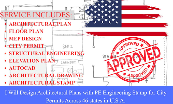 Design architectural drawing architectural stamp city permit mep plan ...