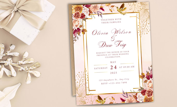 design a floral wedding party invitation card