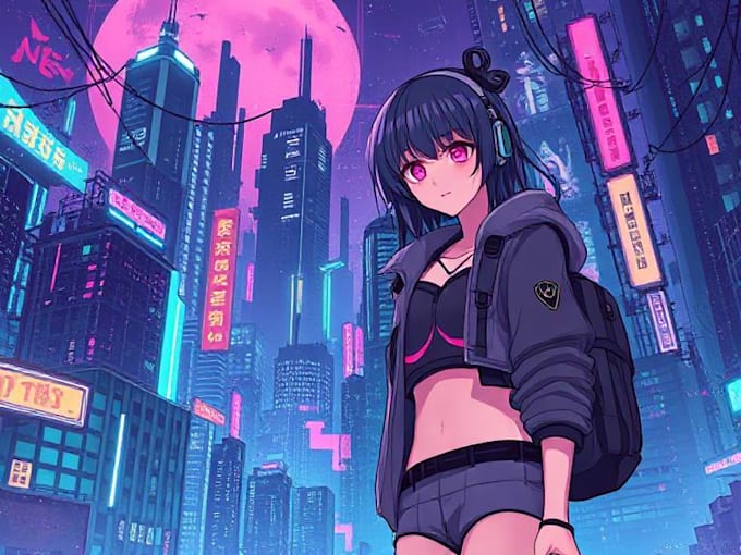create anime cyberpunk illustration for anything
