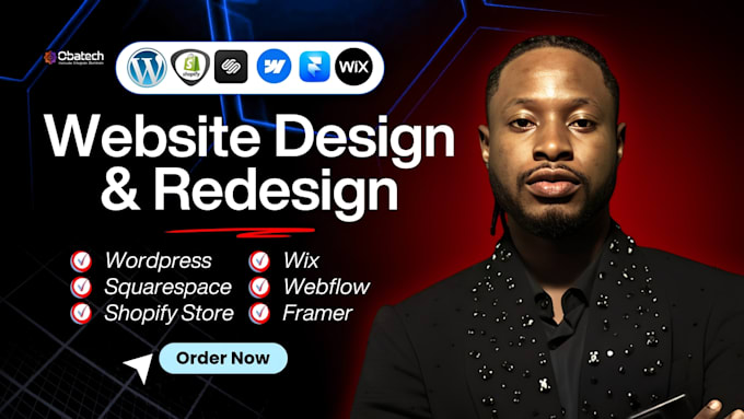 design a stunning website using wordpress, shopify, wix, webflow, or squarespace