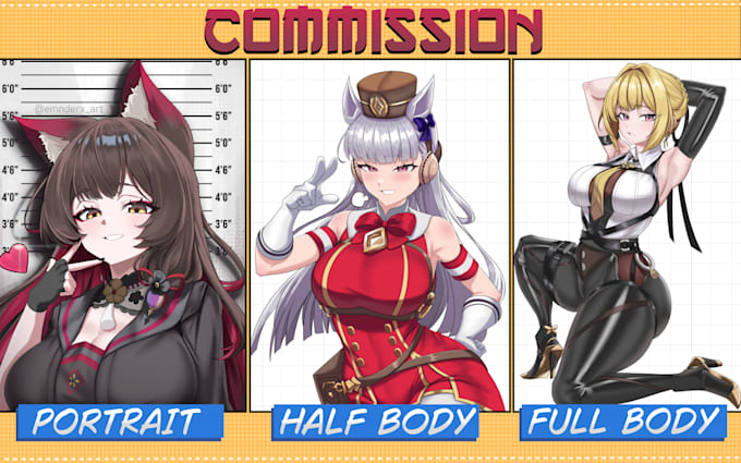 draw anime oc portrait, half body or full body
