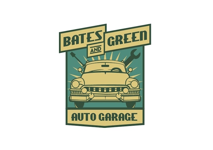 design powerful awesome auto garage bates and green logo