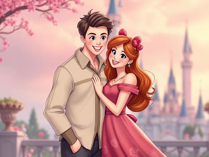 draw cartoon disney couple portrait