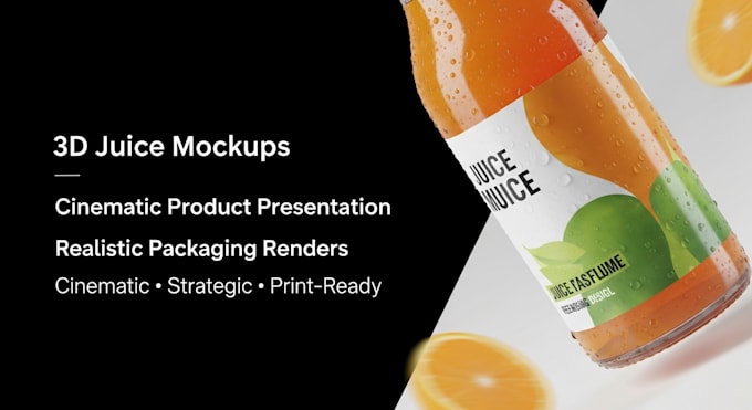create realistic juice bottle label with 3d packaging mockup