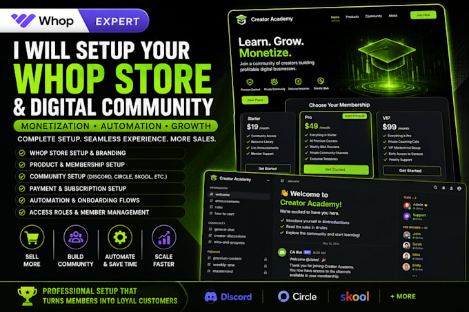 setup your whop store and digital community with monetization and automation