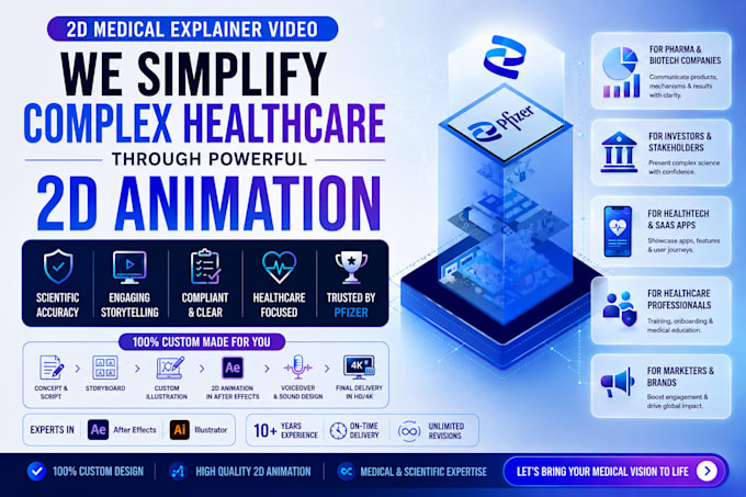 create 2d medical explainer video, healthcare animation or healthtech app promo