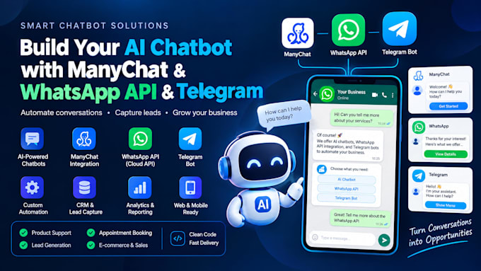 build ai manychat, whatsapp API , telegram bot