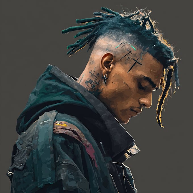 draw digital portrait in style cyberpunk