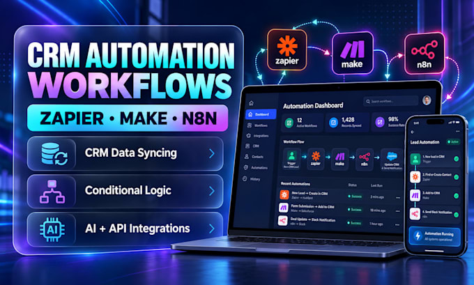 do crm automation and business workflow automation with zapier make n8n