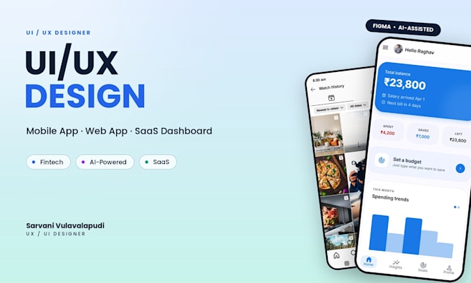 do figma UI UX design for mobile, web app and saas dashboard