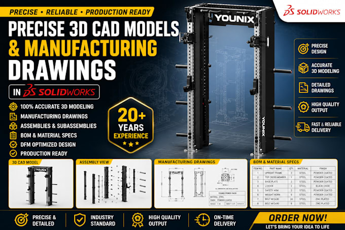 create precise 3d cad models and manufacturing drawings in solidworks