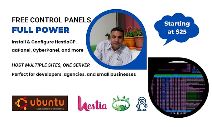 install and config a free control panel, cpanel on your server