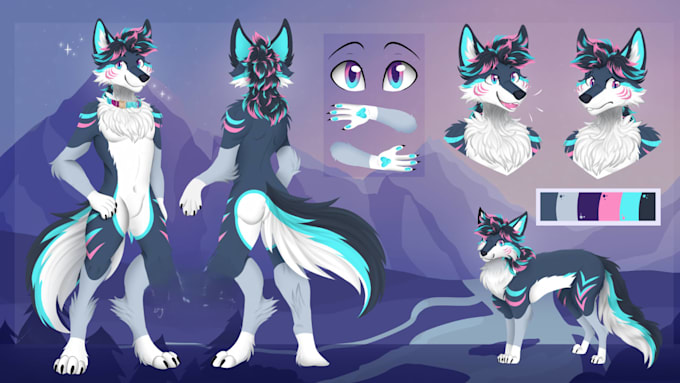 draw furry reference sheet, furry art, sfw anthro art fursona oc reference sheet