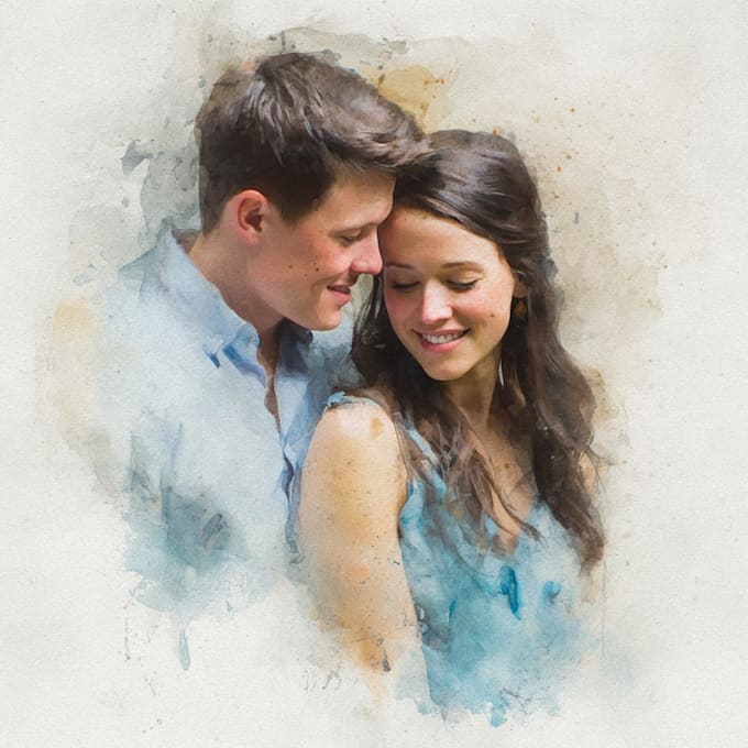 draw watercolor young couple portrait