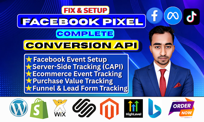 setup facebook meta pixel shopify, conversion api, fix tiktok pixel, ga4 by gtm
