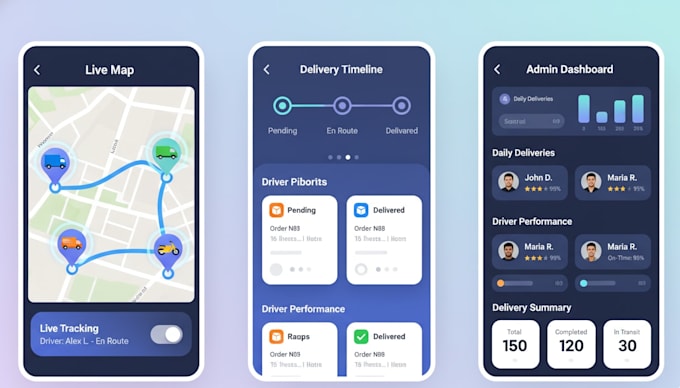 develop delivery vehicle tracking app with admin dashboard