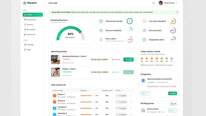 Modern Elearning Module Screens Develop a modern elearning app with quizzes and assignment by Ade ...
