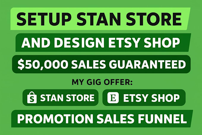 setup stan store, and design esty shop store promotion sales funnel