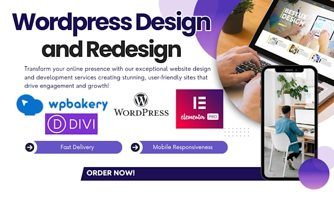 redesign wordpress website with wpbakery, elementor pro, divi, beaver or bricks