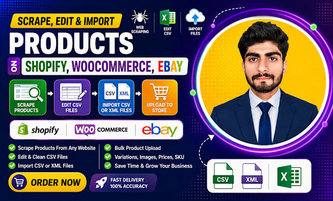 add scrape products edits CSV or import CSV XML files on shopify wocommerce ebay