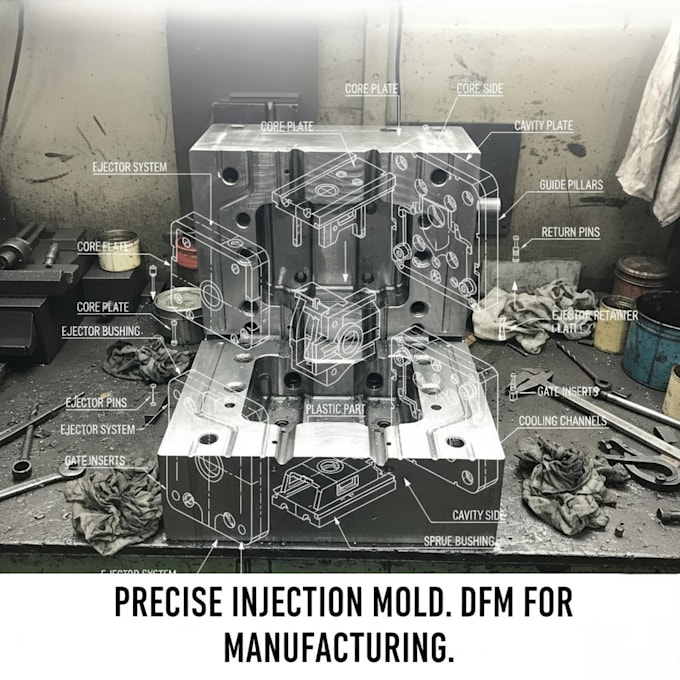 design precise injection mold for plastic and perform dfm for manufacturing