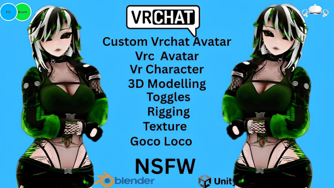 do custom vrchat avatar, vrc avatar, vr character, 3d model, nsfw