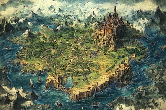 make fantasy map illustration for map