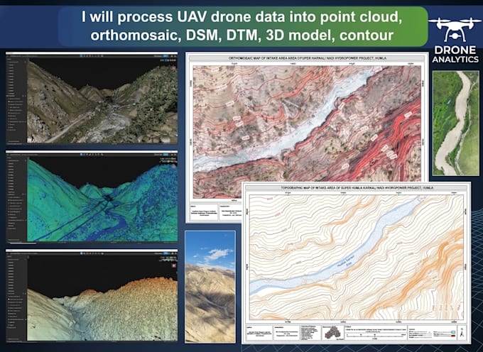 process uav lidar drone data to orthomosaic, point cloud, dtm, contour, 3d model