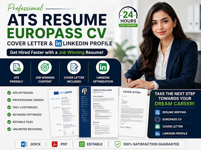 write ats resume, europass CV, cover letter and linkedin profile