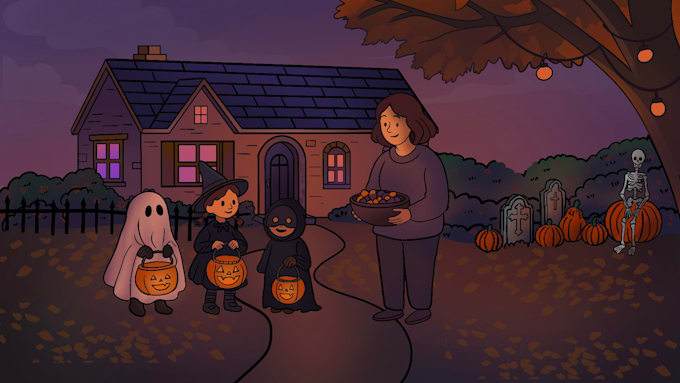 create cute illustrations, lofi, background halloween party