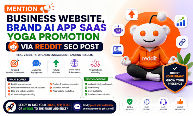 mention business website, brand ai app saas yoga promotion via reddit SEO post