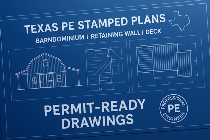draft texas pe stamped deck, wall, barndominium plans for permit
