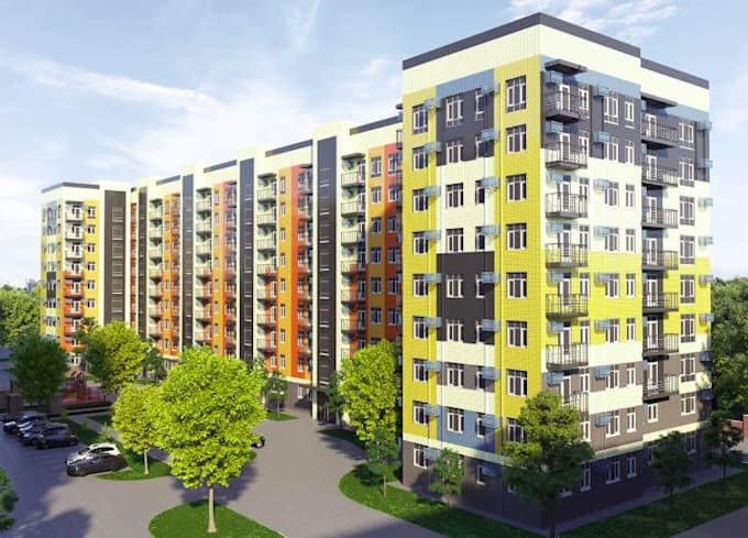 Rebuild 3d commercial layout,condo exterior design,real estate,urban ...