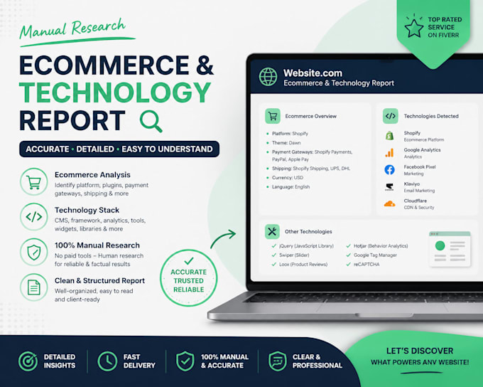 research and report any website ecommerce setup and technologies manually
