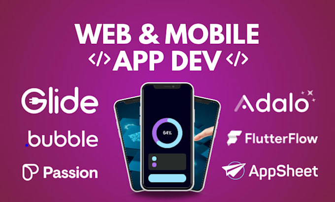 Develop glide, adalo, bubble website, flutterflow apps appsheet with no ...