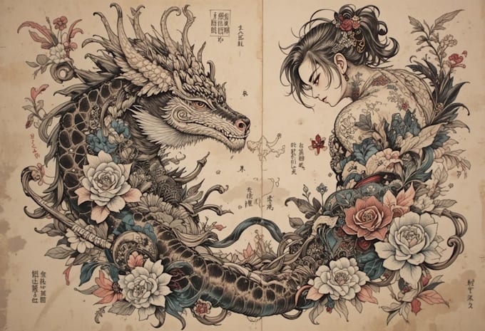 draw a tattoo design in japanese style