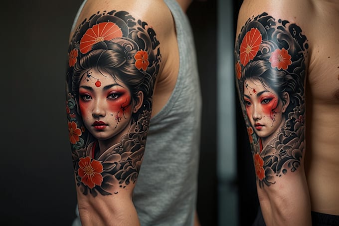 drawing a tattoo design in japanese style
