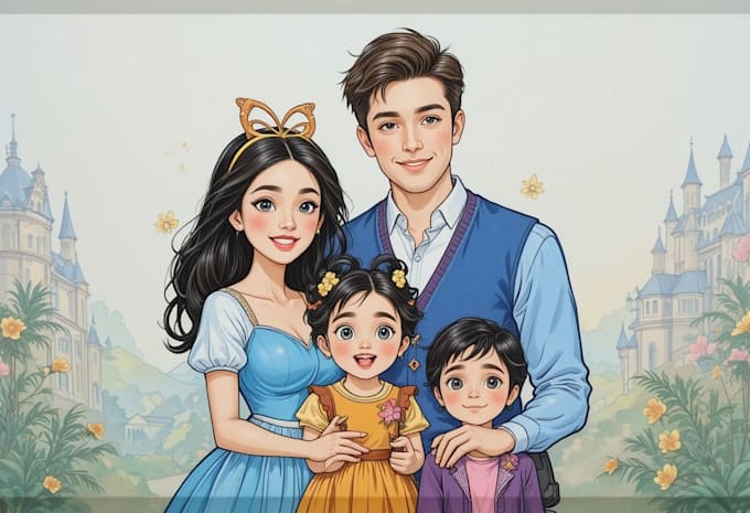 draw disney family portrait illustration