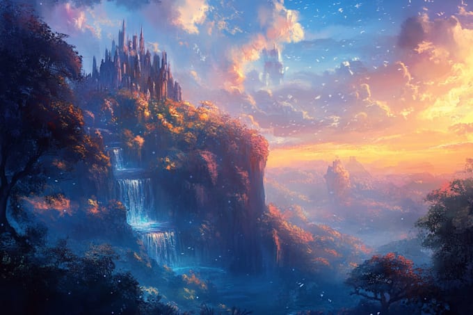draw a fantasy landscape illustrations