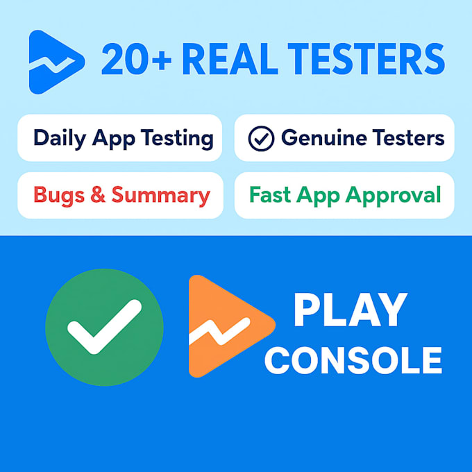 provide 14 or 20 real testers, create console, fix issues and closed testing