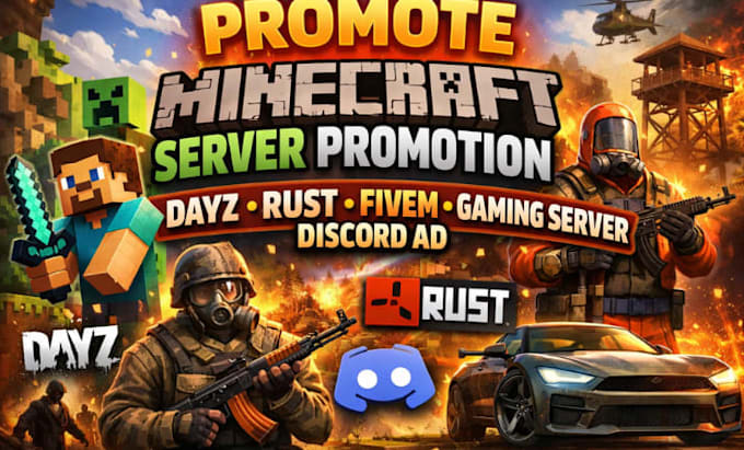 promote minecraft server promotion dayz, rust, fivem, gaming server, discord ad