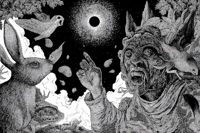 Draw black and white detailed dark art illustration by Rhiannshop | Fiverr