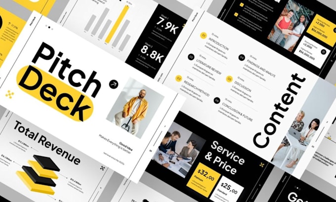redesign powerpoint presentation ppt, design investor pitch deck canva design