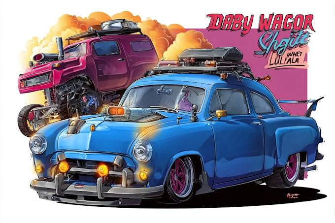 create cartoon car illustration with comic style